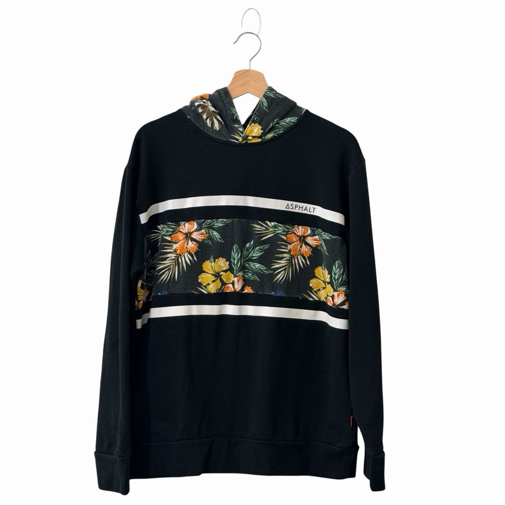 Asphalt‎ XL Black Floral Hoodie Sweatshirt Pullover Tropical Graphic Long Sleeve